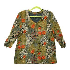 Morgan Cole Casual 3/4 Sleeve Pullover Shirt‎ Womens Size Large L Floral Print
